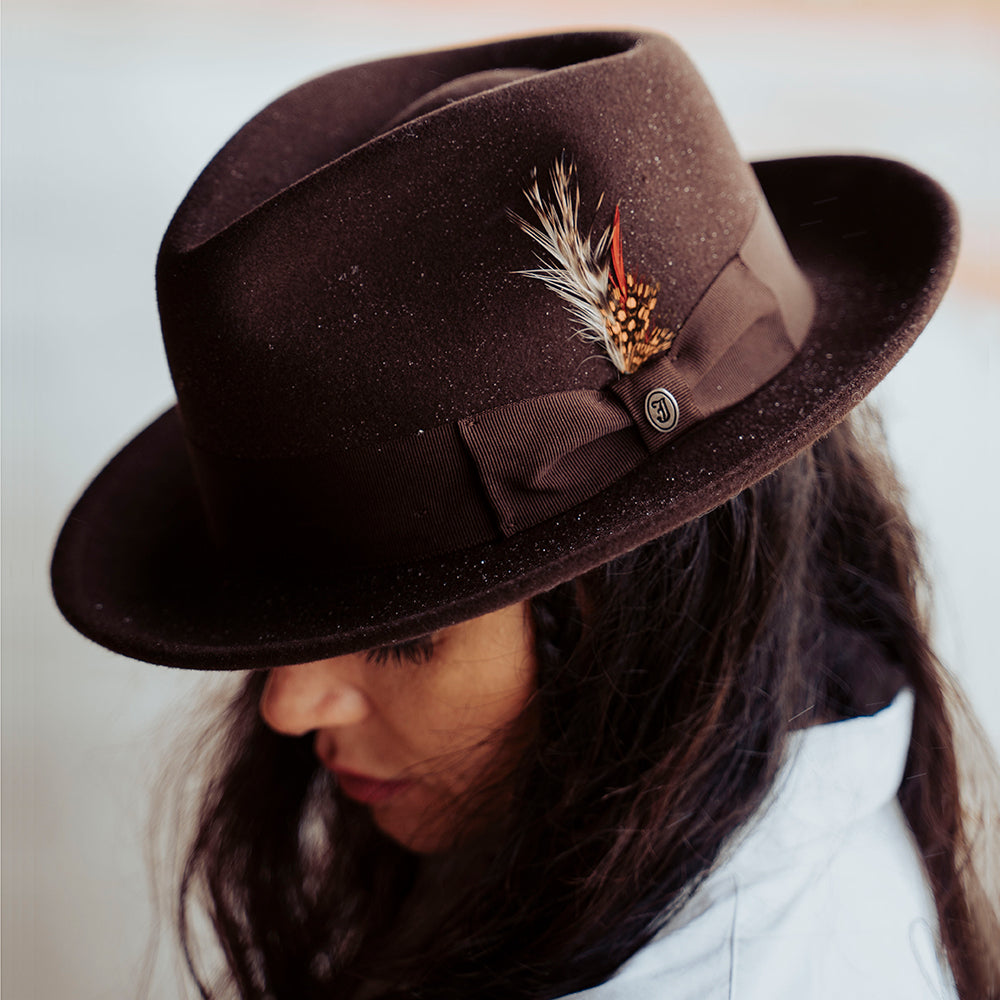 Crushable C-Crown Wool Felt Fedora Hat - Brown