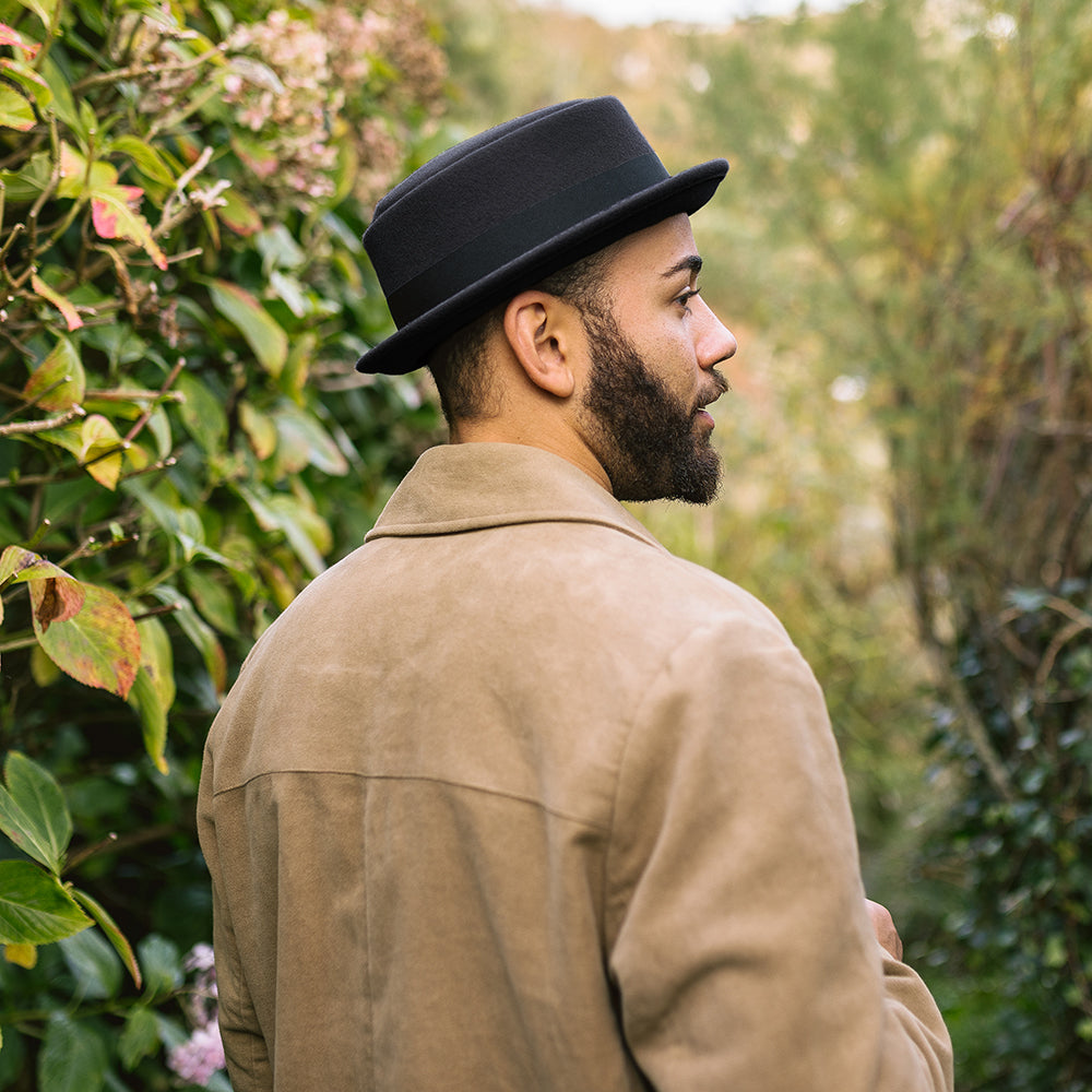 Crushable Wool Pork Pie Hat - Black