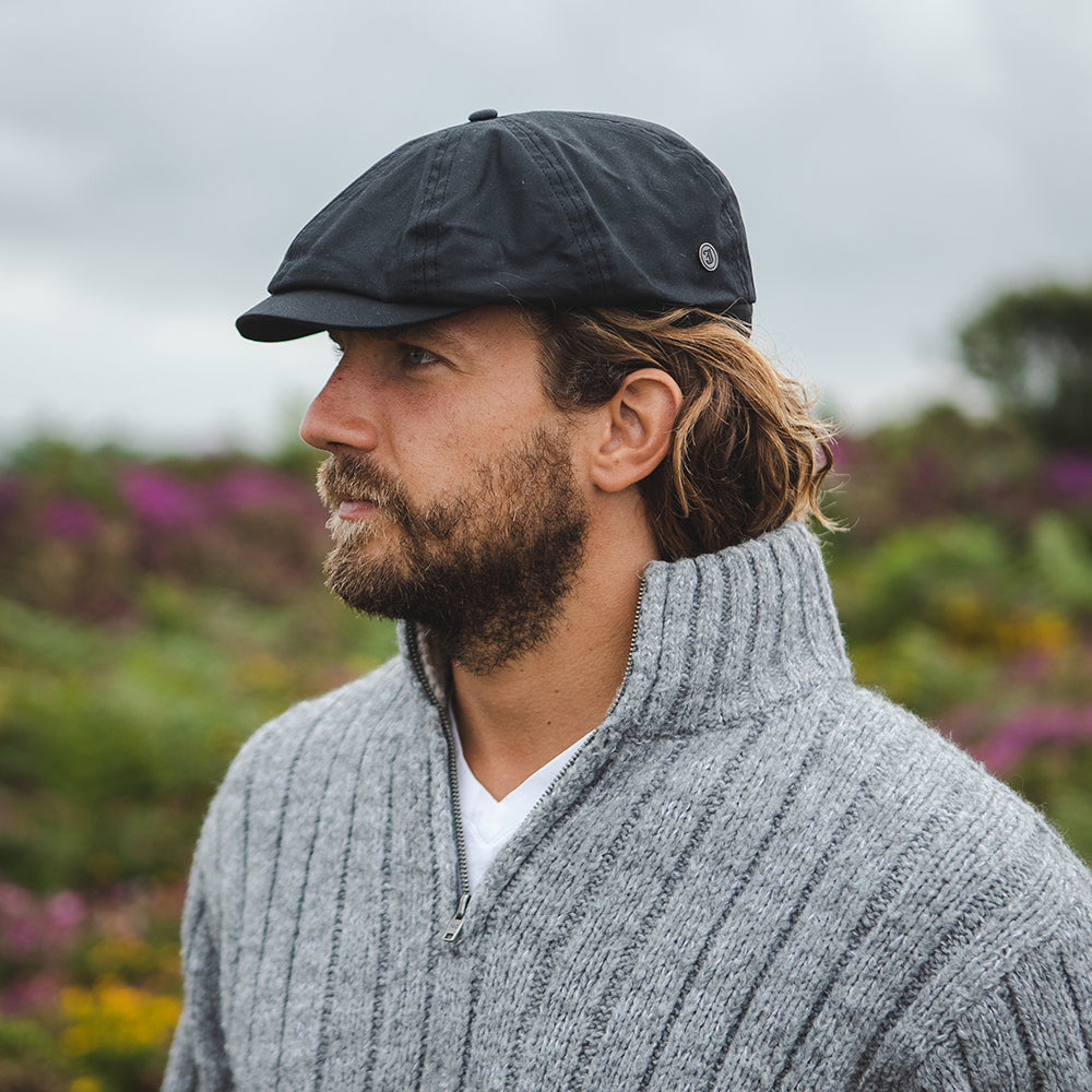 Oilcloth Water Resistant Newsboy Cap - Black