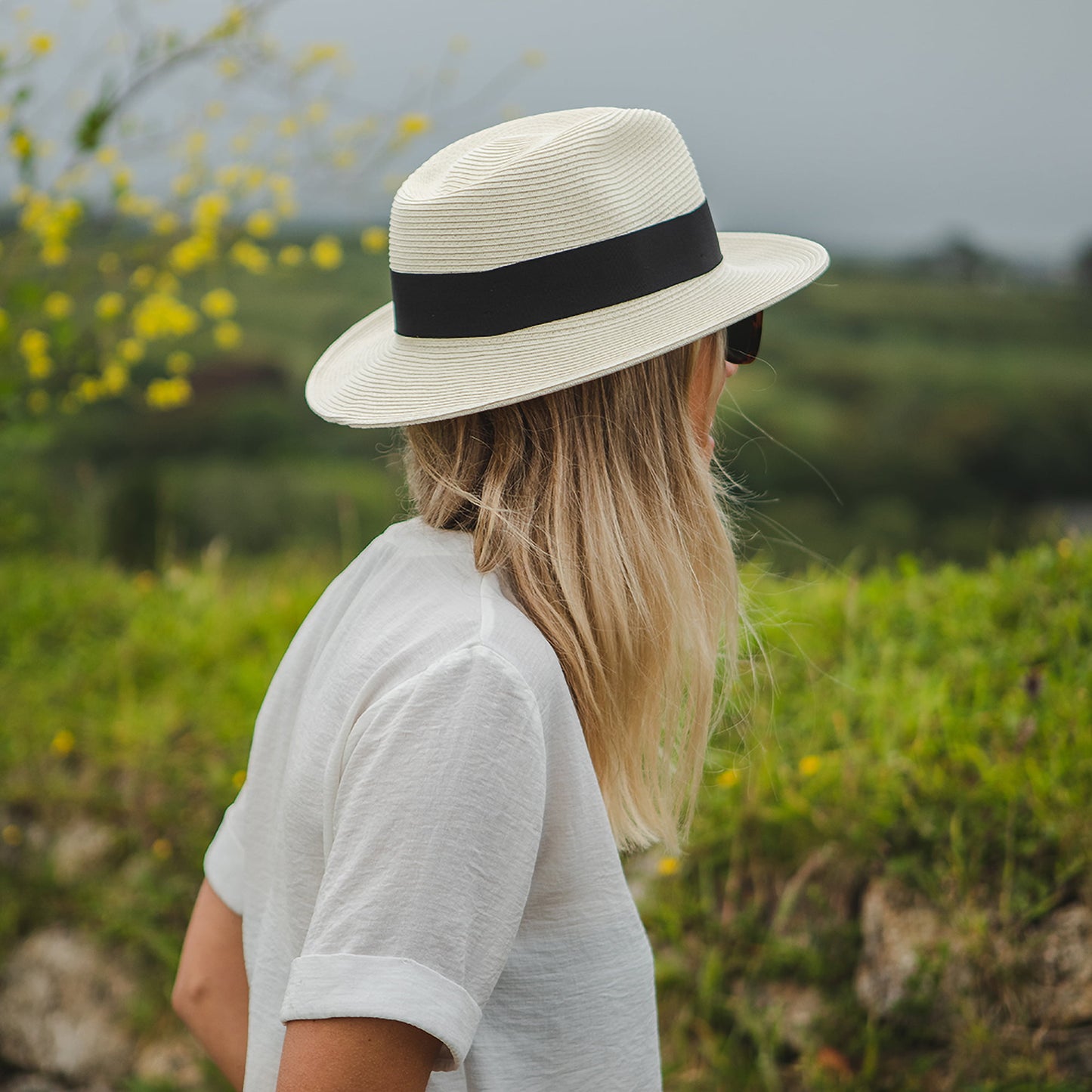 Summer C-Crown Straw Fedora Hat - Ivory