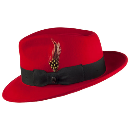 Crushable C-Crown Wool Felt Fedora Hat - Red