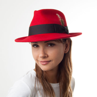 Crushable C-Crown Wool Felt Fedora Hat - Red