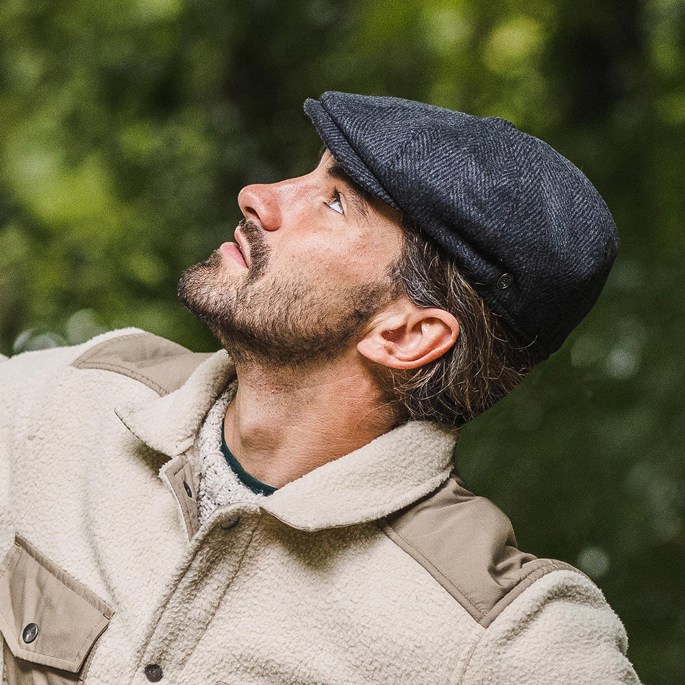 Herringbone Newsboy Cap - Charcoal