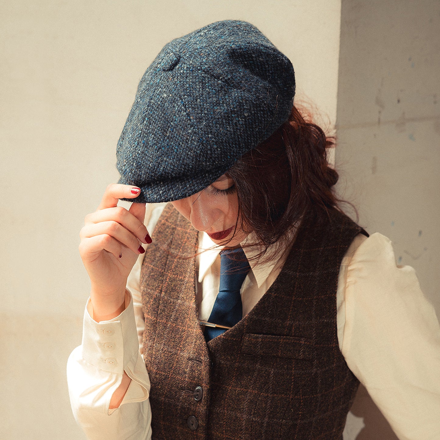 Donegal Tweed Marl Glenborin Newsboy Cap - Blue-Black