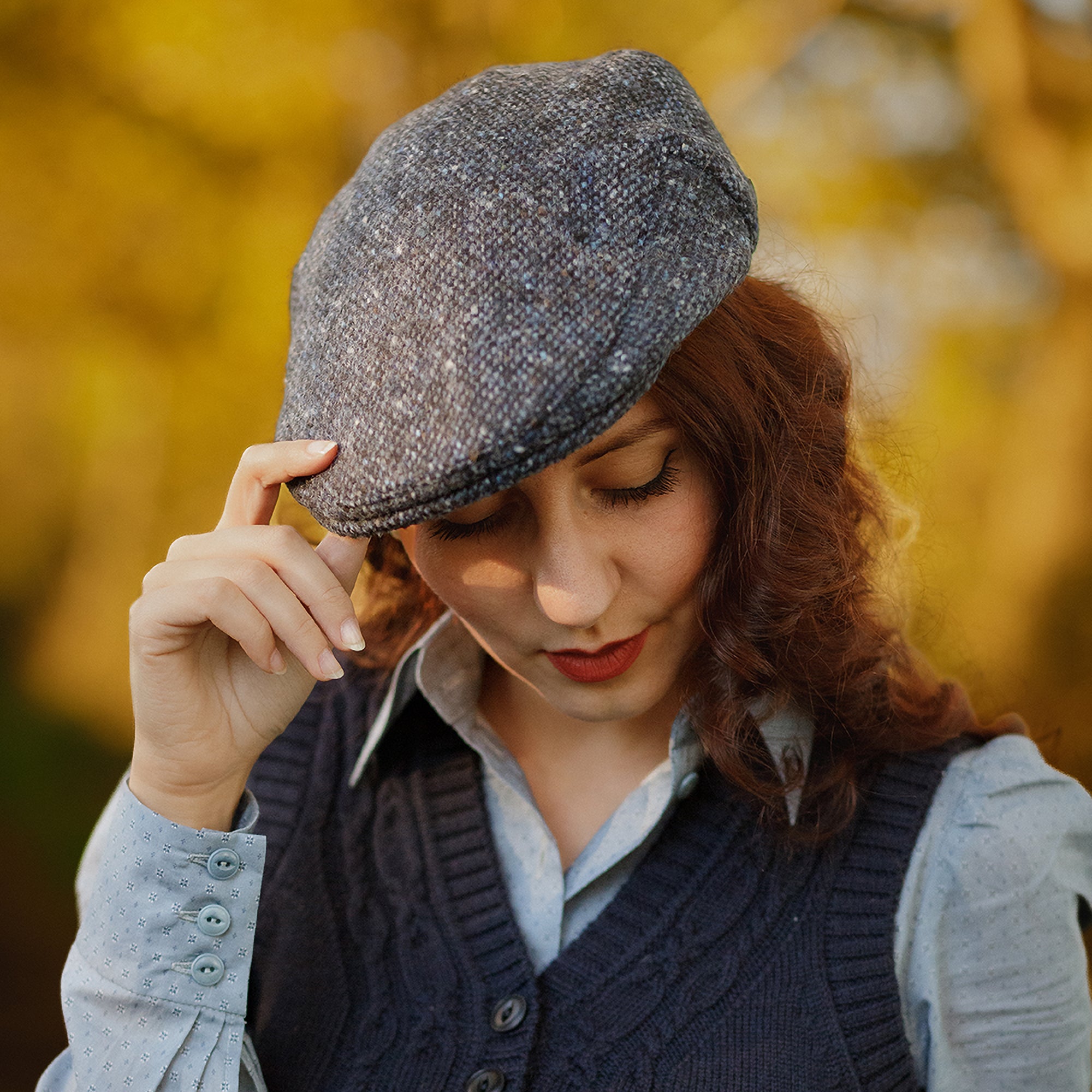 あおHLT Lounge Tweed Cap Donegal Tweed Marl Foyle Flat Cap - Blue-Black – Jaxon & James