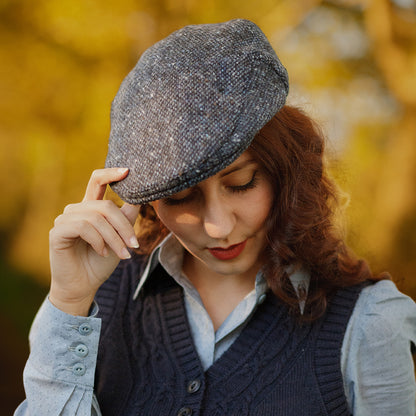 Donegal Tweed Marl Foyle Flat Cap - Blue-Black