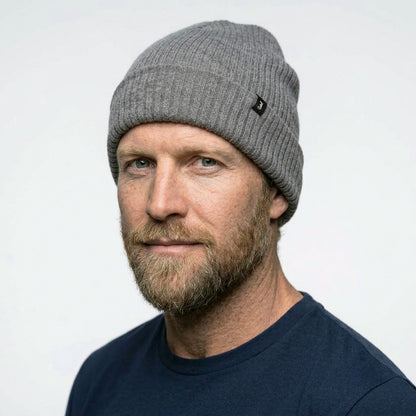 Oversized Ribknit Beanie Hat - Grey