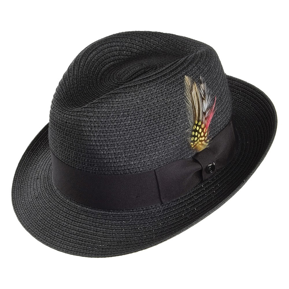 Pinch Crown Straw Trilby Hat - Black