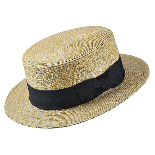 Straw Boater Hat with Black Band - Natural