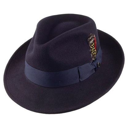 Crushable C-Crown Wool Felt Fedora Hat - Navy Blue