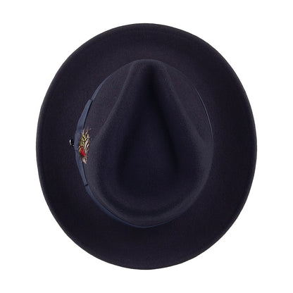 Crushable C-Crown Wool Felt Fedora Hat - Navy Blue