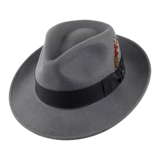 Crushable C-Crown Wool Felt Fedora Hat - Grey