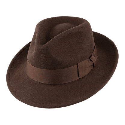 Crushable C-Crown Wool Felt Fedora Hat - Brown