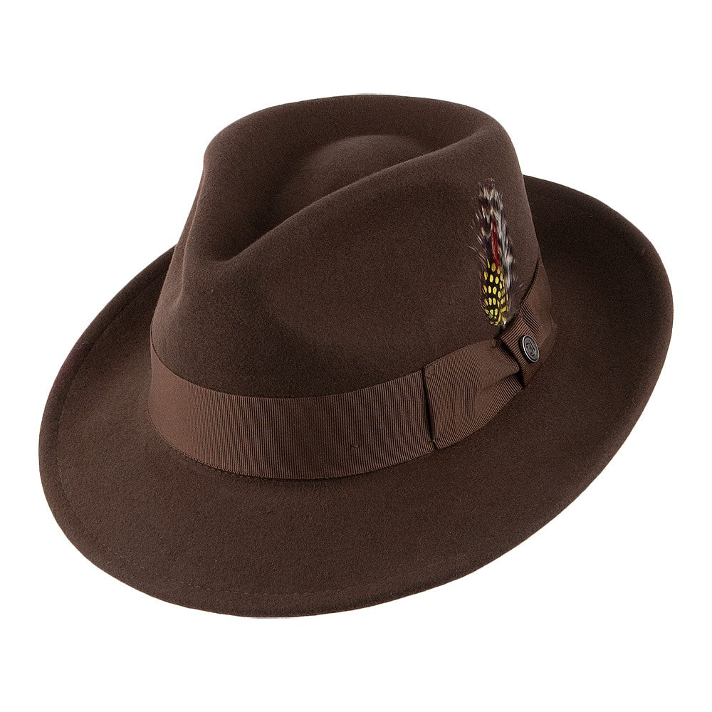 Crushable C-Crown Wool Felt Fedora Hat - Brown