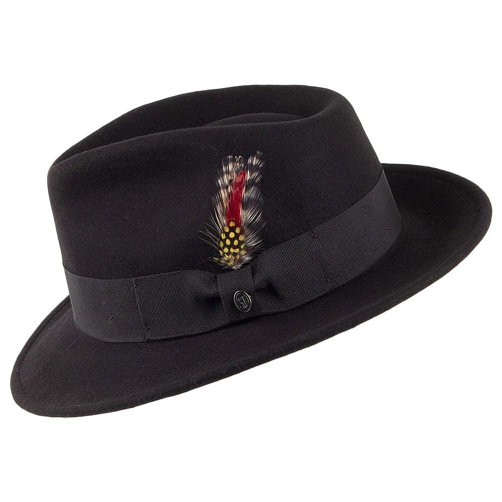 Crushable C-Crown Wool Felt Fedora Hat - Black