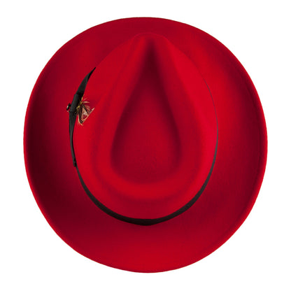 Crushable Pachuco C-Crown Wool Felt Fedora Hat - Red