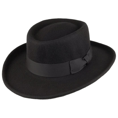 Crushable Wool Felt Gambler Hat - Black
