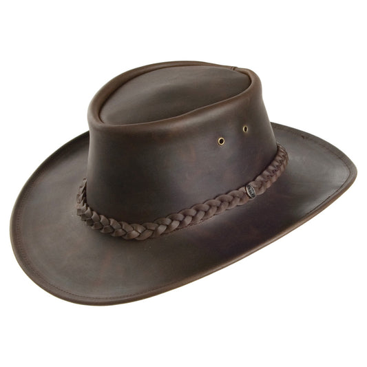 Crushable Leather Outback Hat - Brown