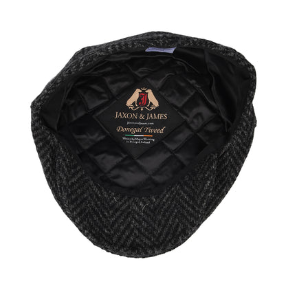 Heavyweight Donegal Tweed Herringbone Drumbarron Flat Cap - Black-Charcoal