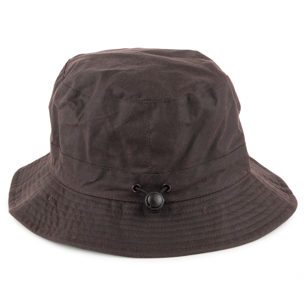 Packable Water Resistant Waxed Cotton Bucket Hat - Brown