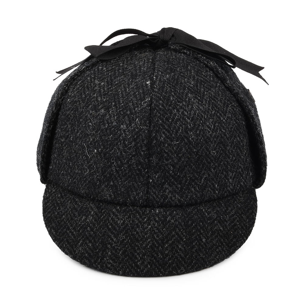 Harris Tweed Sherlock Holmes Deerstalker Hat - Black-Charcoal
