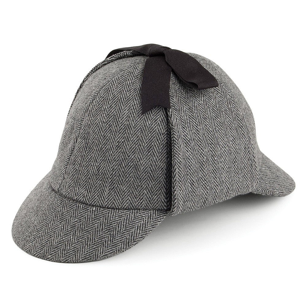 Herringbone Sherlock Holmes Deerstalker Hat - Grey