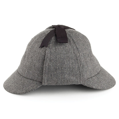 Herringbone Sherlock Holmes Deerstalker Hat - Grey