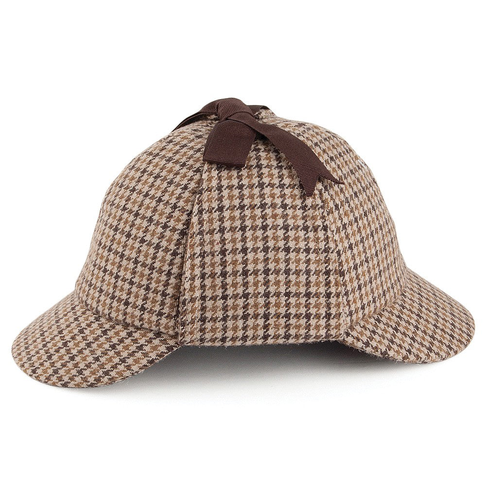 Houndstooth Sherlock Holmes Deerstalker Hat - Brown