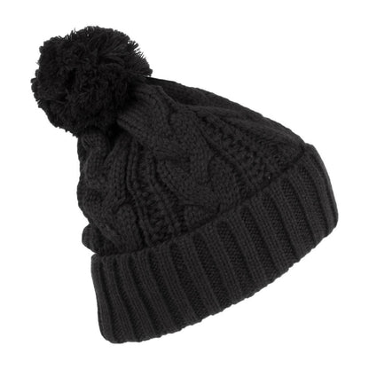 Cable Knit Bobble Hat - Black