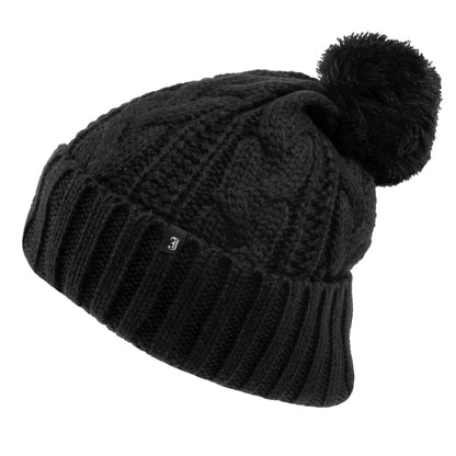 Cable Knit Bobble Hat - Black