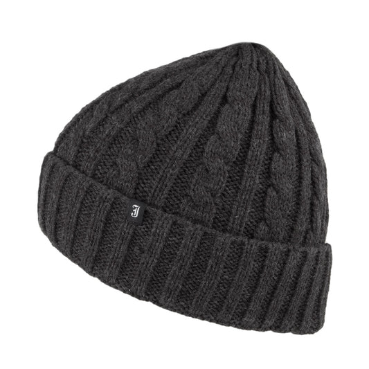 Cable Knit Beanie Hat - Dark Grey