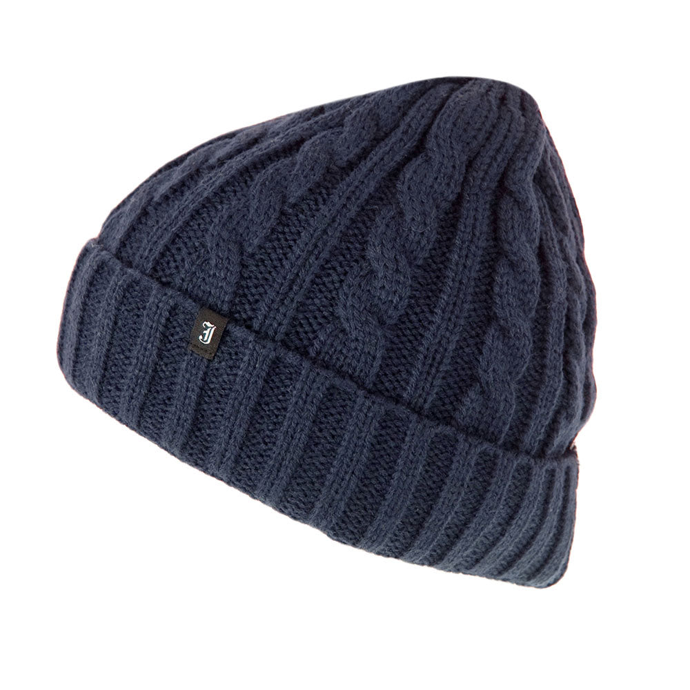 Cable Knit Beanie Hat - Navy Blue