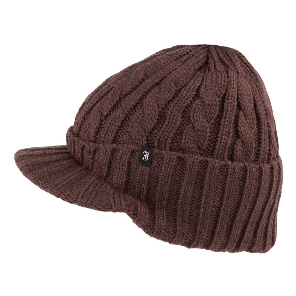 Cable Knit Peaked Beanie Hat - Coffee