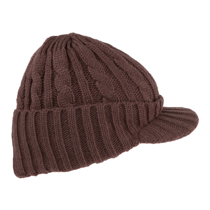 Cable Knit Peaked Beanie Hat - Coffee