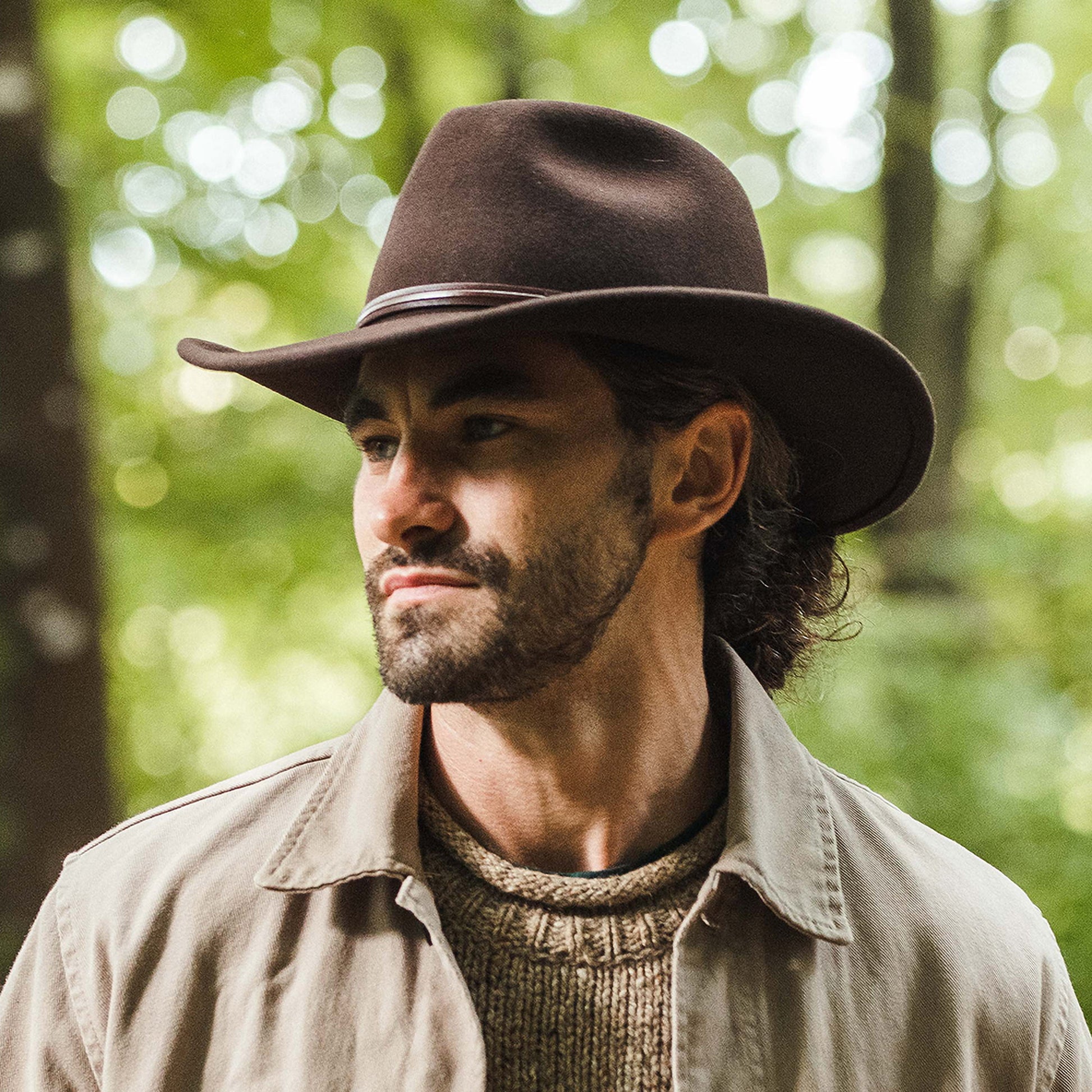 Long Hair Guys In Cowboy Hats Close-up Portrait Of Handsome Guy