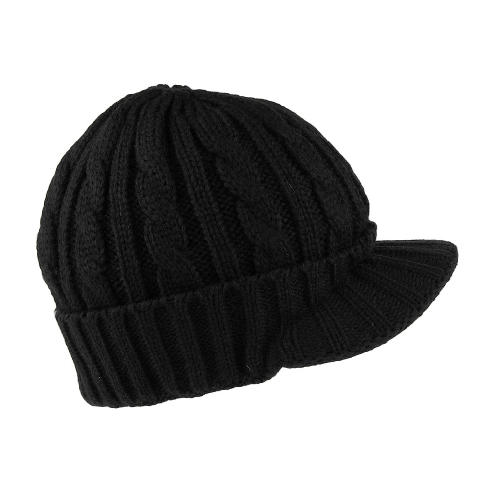 Cable Knit Peaked Beanie - Black - Wholesale Pack