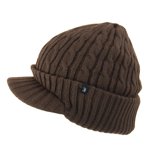 Cable Knit Peaked Beanie Hat Coffee Wholesale Pack