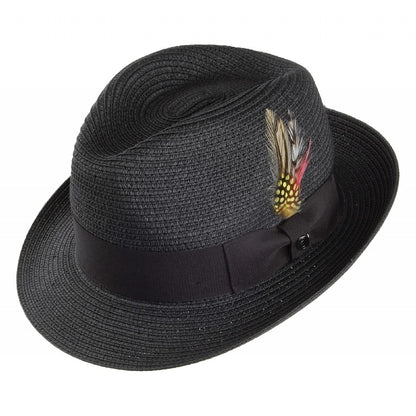 Pinch Crown Straw Trilby Black Wholesale Pack